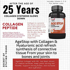 Age Stop Anti Aging Collagen Hyaluronic Acid With Vitamin C and E Antiwrinkle Skin Firming 60 capsules - Super Health Store