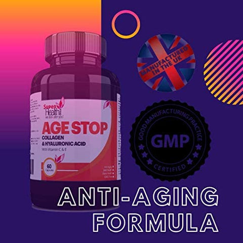 Age Stop Anti Aging Collagen Hyaluronic Acid With Vitamin C and E Antiwrinkle Skin Firming 60 capsules - Super Health Store