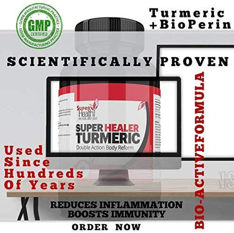 Turmeric Curcumin & Bioperin Double Action Super Body Healer- SUPERHEALTH Internal Body Healer | Pure Organic Turmeric & Added Organic Black Pepper | 100% Pure Natural - Super Health Store