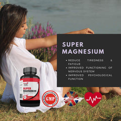 Super Magnesium High Dose of Elemental Magnesium Reduce tiredness and fatigue Improves nervous system functioning 60 capsules - Super Health Store